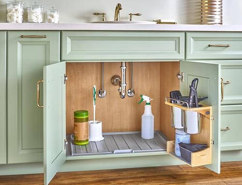 Image of REV-A-SHELF Gray Flexible Polymer Trim-to-Fit Drip Tray for 27 inch - 30 inch Vanity Sink Base Cabinets
