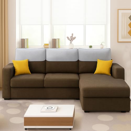 Image of Furny Tokiaa 4 Seater Fabric RHS L Shape Sofa Set (Brown) | Soft Velvet Fabric | Modern Design | Comfortable Seating | Living Room Furniture