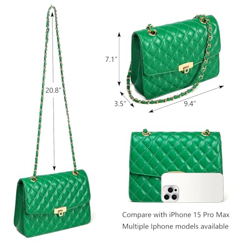 Image of Quilted Leather Crossbody Bags for Women Trendy Ladies Shoulder Purse Satchel HandBag with Chain Strap