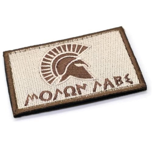Tan Spartan Helmet Molon Labe Tactical Morale Patch Tessuto Ricamato Vest Badge 8 cm x 5 cm Hook & Loop Airsoft