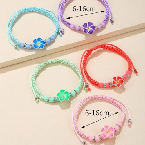 5pcs Hawaiian Plumeria Rubra Bracelets for Women Bohemian Woven Tropical Flower Charms Bracelet Handmade Braided Boho Beach Jewelry Party Gifts3