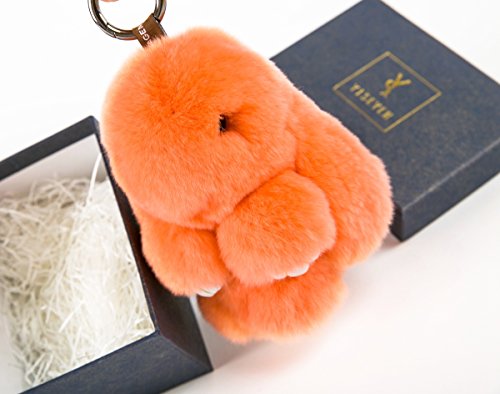 Preisvergleich Produktbild YISEVEN Plüsch Kaninchen Schlüsselanhänger Osterhase Anhänger Fell Bommel Kuscheltier Hase Türdekoration Häschen Taschenanhänger Tier Zubehör Geschenke Frauen Mädchen Auto Tasche, Orange
