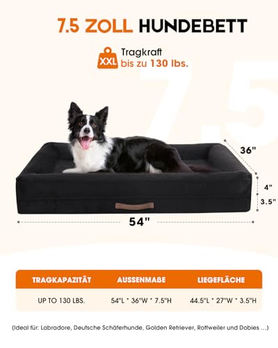 Upvilla Orthopädisches Hundebett XXL, Hundekorb Waschbar mit Eierförmiger Kistenschaum，Wasserdicht Hundesofa mit rutschfeste Unterseite und Vierseitiges Kissen (Black, 137x91x19cm)