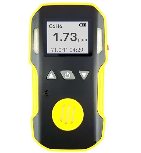 Detector de benceno (C6H6) por Forensics | Calibración y certificado NIST de Estados Unidos | A prueba de polvo y explosiones | Recarga USB | Alarmas de sonido, luz y vibración | 0-20 ppm |