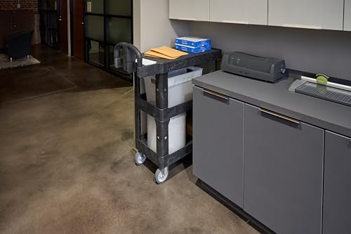 Image of Rubbermaid Commercial BRUTE Heavy Duty 3-Shelf Utility /Service Cart, Small, Flat Shelves, Ergonomic Handle, 600 lbs. Capacity, for Retail Stores /Garage /Cleaning /Maintenance