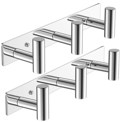 Image of VAEHOLD Hat and Coat Wall Mount Rack - Hooks for Robes, Bags, Keys, and Towels - Bathroom Towel Hanger Organizer (Polished Chrome, inchT inch Shape 3 Hooks 2 Pack)