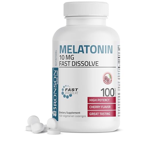 Bronson Melatonin 10mg Fast Dissolve Cherry Flavored Tablets Vegetarian Chewable Lozenges 100 Count