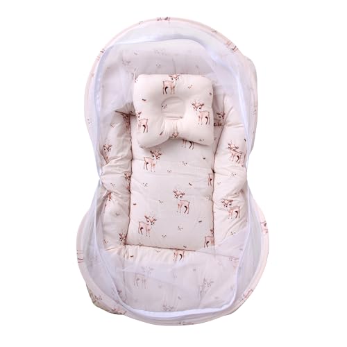 Image of Bibs & cribs Baby Bedding Set for New Born Baby Bed with Net Mosquito 0 to 12 Month Baby Nest for New Born with Pillow Infant Toddler Sleeping Nest Travel Bed Set for Baby Boy Girl