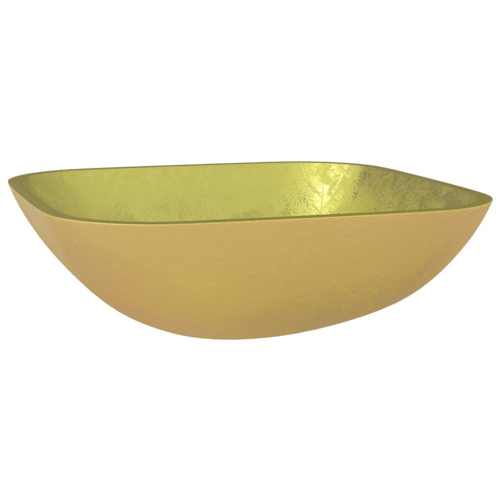 Lavabo de cristal dorado 42 x 42 x 14 cm – Lavabo redondo para baño y aseo de invitados – Diseño elegante lavabo de cristal templado sin rebosadero – moderno lavabo de baño