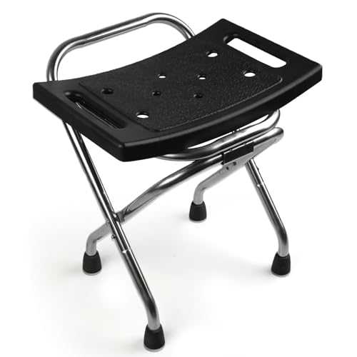 Folding Shower Seat Stainless Eligible Shower Chair for Inside Shower 400lbs Portable Travel Shower Stool Safety Anti-Slip Bath Chair for Seniors Disabled(Black)