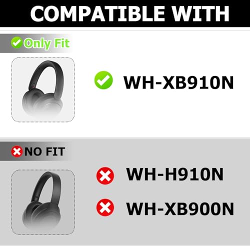 Repuestos de Almohadillas para Sony WH-XB910N - Tapones de Cuero Proteico para Cancelación de Ruido con Malla y Hebilla, Compatibles con Auriculares con cable e inalámbricos (Negro) miniatura 2