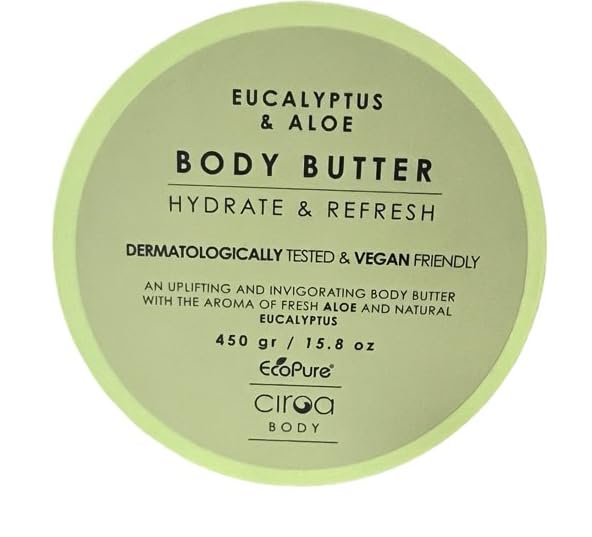 Ciroa, Eucalyptus & aloe Body Butter, Hydrate & Refresh, Dermatologically Tested & Vegan Friendly, 15.8 oz / 450 gr