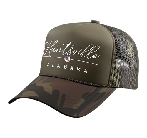 Huntsville AL Trucker Hat with Mesh Back and Camo Green