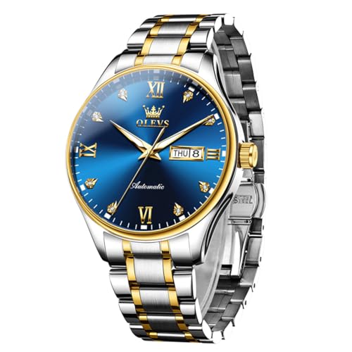 Image of OLEVS Automatic Watches for Men Self Winding Mechanical Wristwatch Luxury Business Dress Stainless Steel Luminous Waterproof Calendar Mens Watch