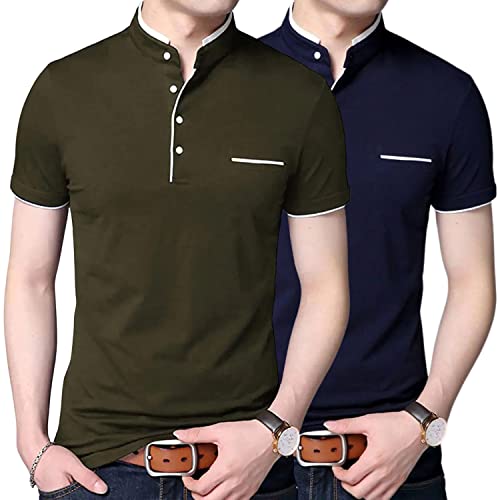 Image of Pixie Fashion Stylish and Handsome Mandarin Collar Half Sleeve T Shirt for Men Combo (Pack of 2)
