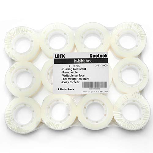 Cootack Clear Tape, 12 Rolls, Invisible Tape, 3/4 x 1000 Inch, Transparent Tape, Office School Refill Tapes