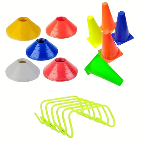Training Cones and Hurdles Set 6 inch Marker Cones Set of 6, 4 inch Football Cones Set of 10, 6 inch Agility Hurdles Set of 6 for Sports Fitness Speed Drills and Ground Marking-image-13