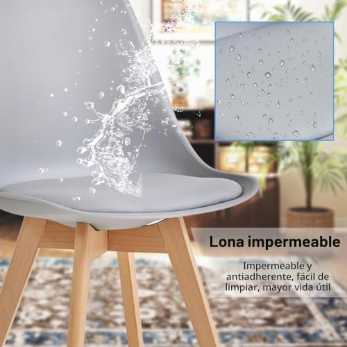 Miniatura 4 de Grandca Home Pack De 2 Sillas Comedor Sillas De Cocina Nórdicas Con Asiento Blando Y Patas De Madera Maciza De Haya,Gris