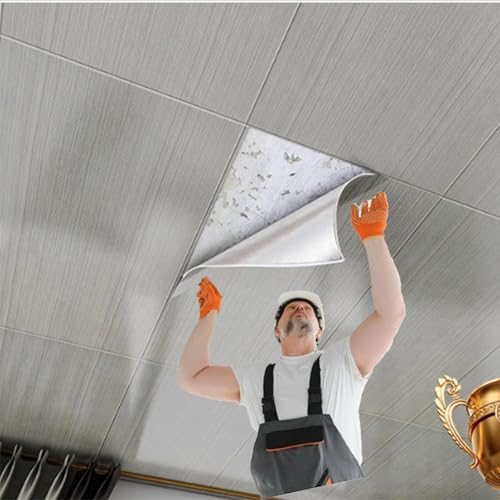 Paneles Adhesivos Impermeables para Techo, Revestimiento de PVC Ligero y fácil de Instalar para Cubrir techos dañados o Paredes Antiguas, baldosas Lisas Resistentes al Aceite (35 Piezas, 40x