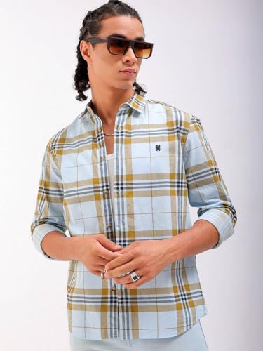 Image of The Indian Garage Co Men Regular Fit Checkered Full Sleeves Cutaway Collar Casual Shirt