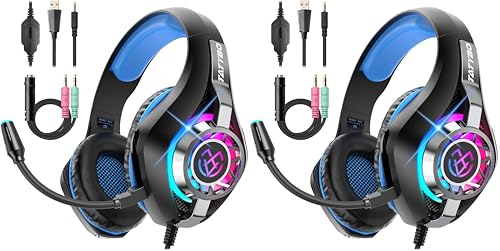 Image of Gaming Headset for PC, Ps5, Switch, Mobile, Gaming Headphones for Nintendo with Noise Canceling Mic, Deep Bass Stereo Sound (Pack of 2)