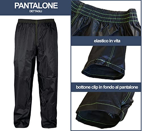 Auto Accessori Lupex - Regenanzug Wasserdichter winddichter, Größe M, Farbe schwarz, Set aus Regenjacke und Regenhose mit einziehbare kapuze, mit Tragetasche, Unisex Mann Frau