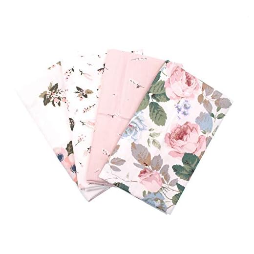 RayLineDo4PCS 48cmX48cm Flower Pattern Patchwork Fabric Bundle Squares Quilting Sewing Art Craft Beds Curtains Pillows Pajamas Making Fabric