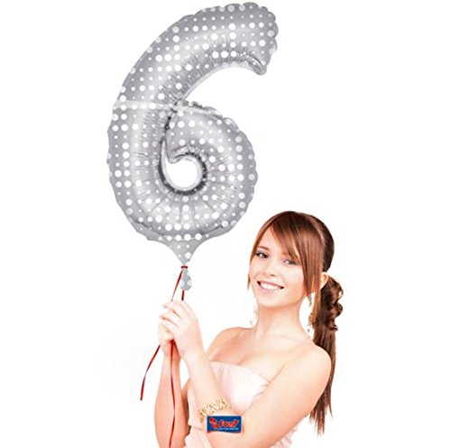 Folat - Number 6 Shaped Foil Balloon with Dots - 86cm - Silver - Image 2