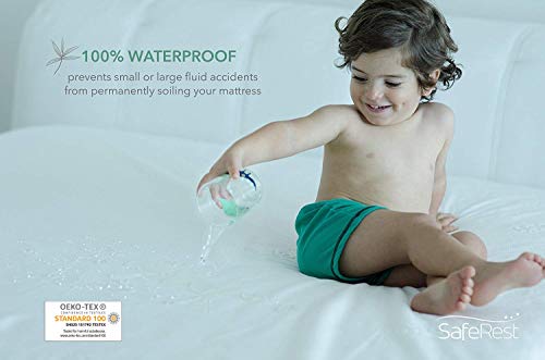 Saferest Renewal Bamboo Derived Viscose Rayon Mattress Pad Protector Cover – Waterproof, Breathable, Vinyl Free - Queen Size #TOP2