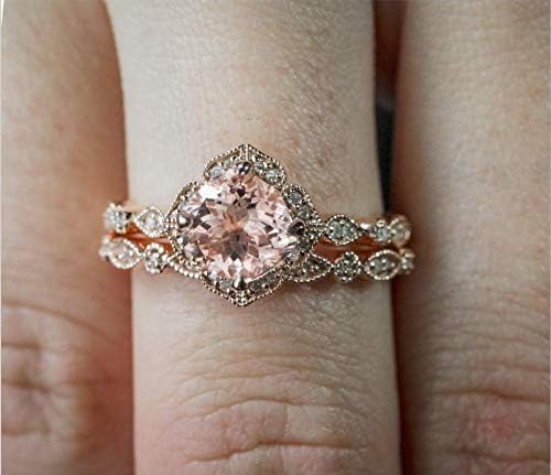 MAIHAO 18K Solid Rose Gold Morganite Pink Gemstone Ring Set Women Wedding Bridal Set Women Jewelry Size 6-10 (US Code 8) - Image 3