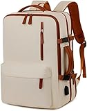 Mochila Grande para Notebook 15,6' Expansível e Impermeável | Mochila Executiva de Viagem Aprovada por Companhias Aéreas com Porta USB, Bolso para Líquidos, Mochila Escolar e de Trabalho (Bege (2))