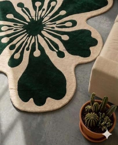 Image of Hand Tufted Irregular Area Rug 6x8 Ft Wool Carpet for Bedroom Living Room Modern Artistic Floor Cover Soft Luxury Contemporary Home Decor Accent