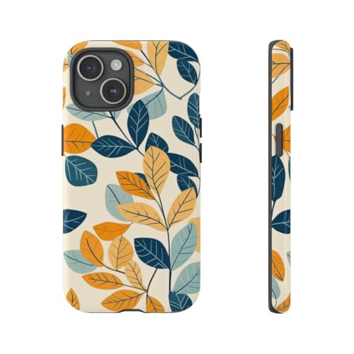 Coque iPhone 15 motif feuille colorée bleue anti-rayure et rigide