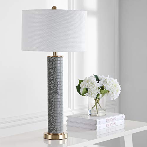 Safavieh Lighting Collection Ollie Modern Contemporary Grey Faux Alligator 32-Inch Bedroom Living Room Home Office Desk Nightstand Table Lamp Set Of 2 (Led Bulbs Included) #TOP5