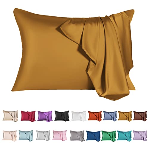 Product Image of the Mulberry Silk Pillowcase for Hair and Skin,King Size Cooling Silk Pillow Case with Hidden Zipper,Allergen Proof Dual Sides Soft Breathable Smooth Silk Pillow Cover for Women(King,Golden)
