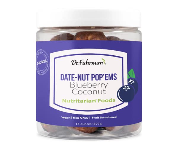 Dr. Fuhrman's Blueberry Coconut Date Snack Bites Pop'ems | Organic bite-size treats with wholefood ingredients & superfood blends | includes greens and mushrooms | No Added Salt, oil or sugar | 13 Oz