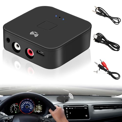 NFC Bluetooth5.0 Empfänger, Bluetooth Audio Adapter für Stereoanlage, HiFi Wireless Audio Adapter Receiver mit 3.5mm AUX Cinch Buchse für Digitale Produkte mit Bluetooth/NFC-Funktion
