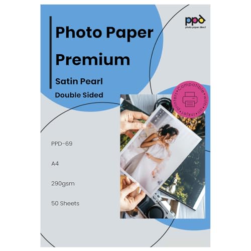 PPD 50 x A4 Inkjet 290 g/m2 Papel fotográfico profesional - estucado por ambas caras con un acabado satinado e imprimible por ambas caras, para todas las impresoras de inyección de tinta - PPD-69-50