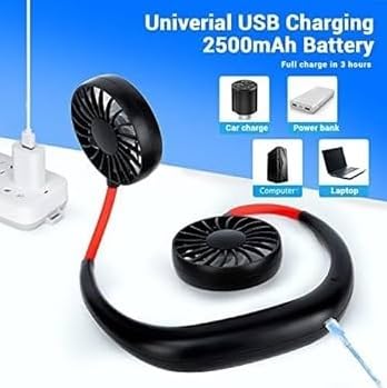 Personal Neck Fan with Battery, 3 Speed Settings, USB Rechargeable, (B0D2XP8W4Y) Amazon Price History, Amazon Price Tracker