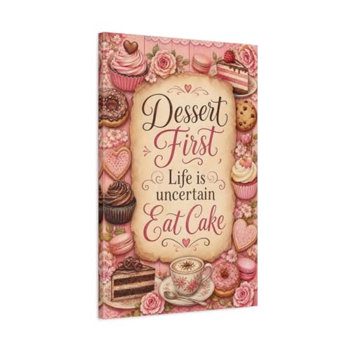Toile murale cuisine desserts roses 50x75 cm décoration salon de thé et coin repas