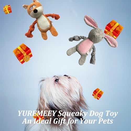YUREMEEY Hundespielzeug, Kuscheltier Tauziehen Plüschhundespielzeug, Quietschende Hundespielzeuge mit Knitterpapier, Interaktives Stabiles Spielzeug, für Welpen Kleine Mittlere Hunde, Fuchs