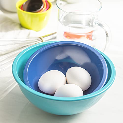Image of Zak Designs Mixing Bowl Set, Nesting Bowls for Space Saving Storage, Made with Durable Melamine, Great for Prepping and Serving Food (Colorways Red to Blue, 5pcs, Non-BPA)