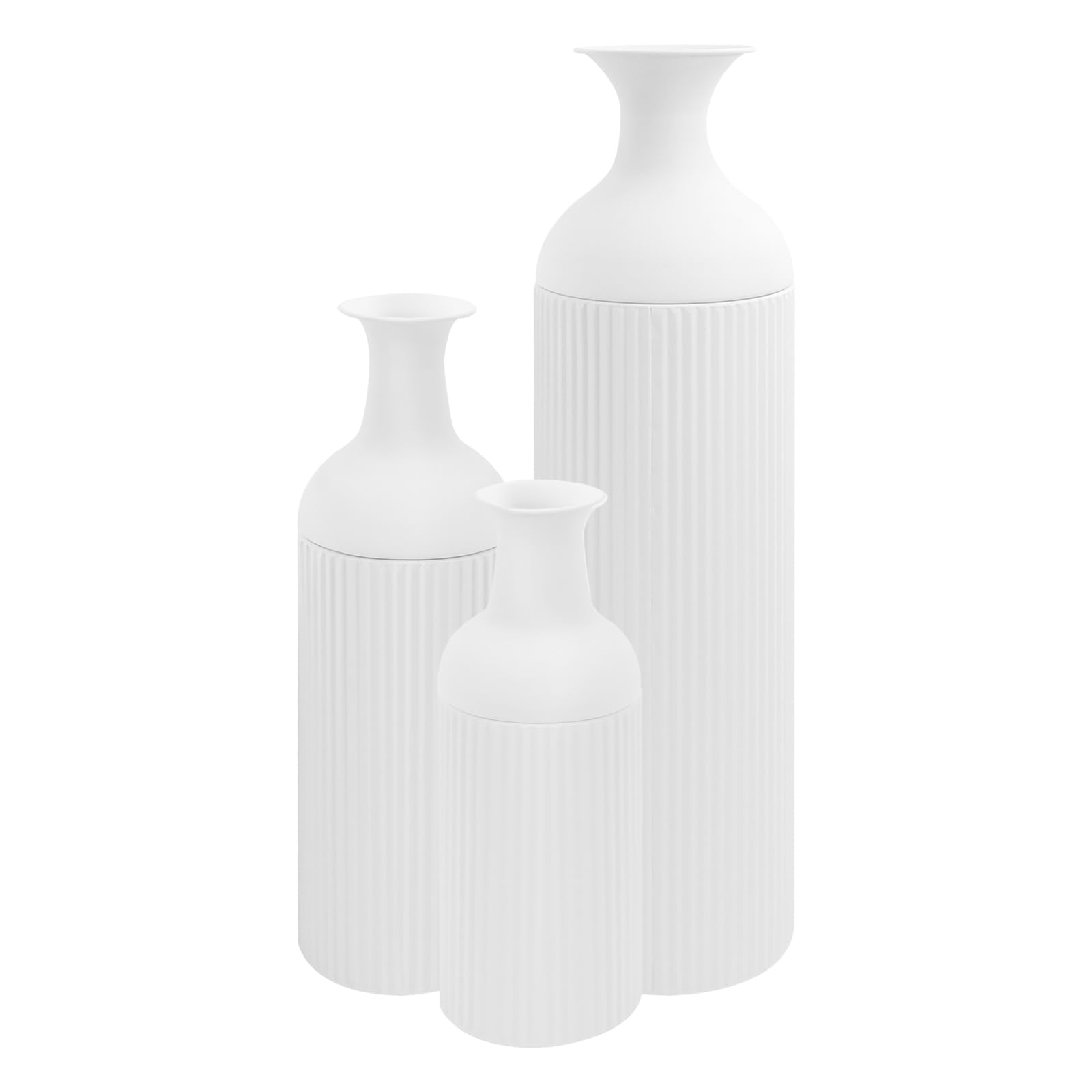 3er-Pack Vasen, Moderne Deko Blumenvase aus Metall, Vasen Set, Zylinder Vase, Tischdeko Outdoor, Vase Deko Landhausstil für Haus/Hochzeitsdeko & Gartenblumen (Weiß)
