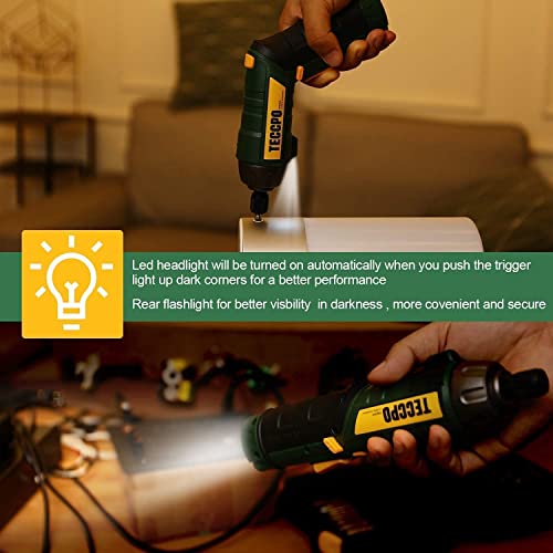 Teccpo Cordless Screwdriver + 20V Reciprocating Saw, 45Pcs 6N.m, 4V Screwdriver, 9+1 Torque Gears, 1/4'' Hex Self-Lock Chuck & Cordless Saw, 2.0Ah Battery, Charger, Clamping Jaw & 3 Blades, 2800Spm #TOP2