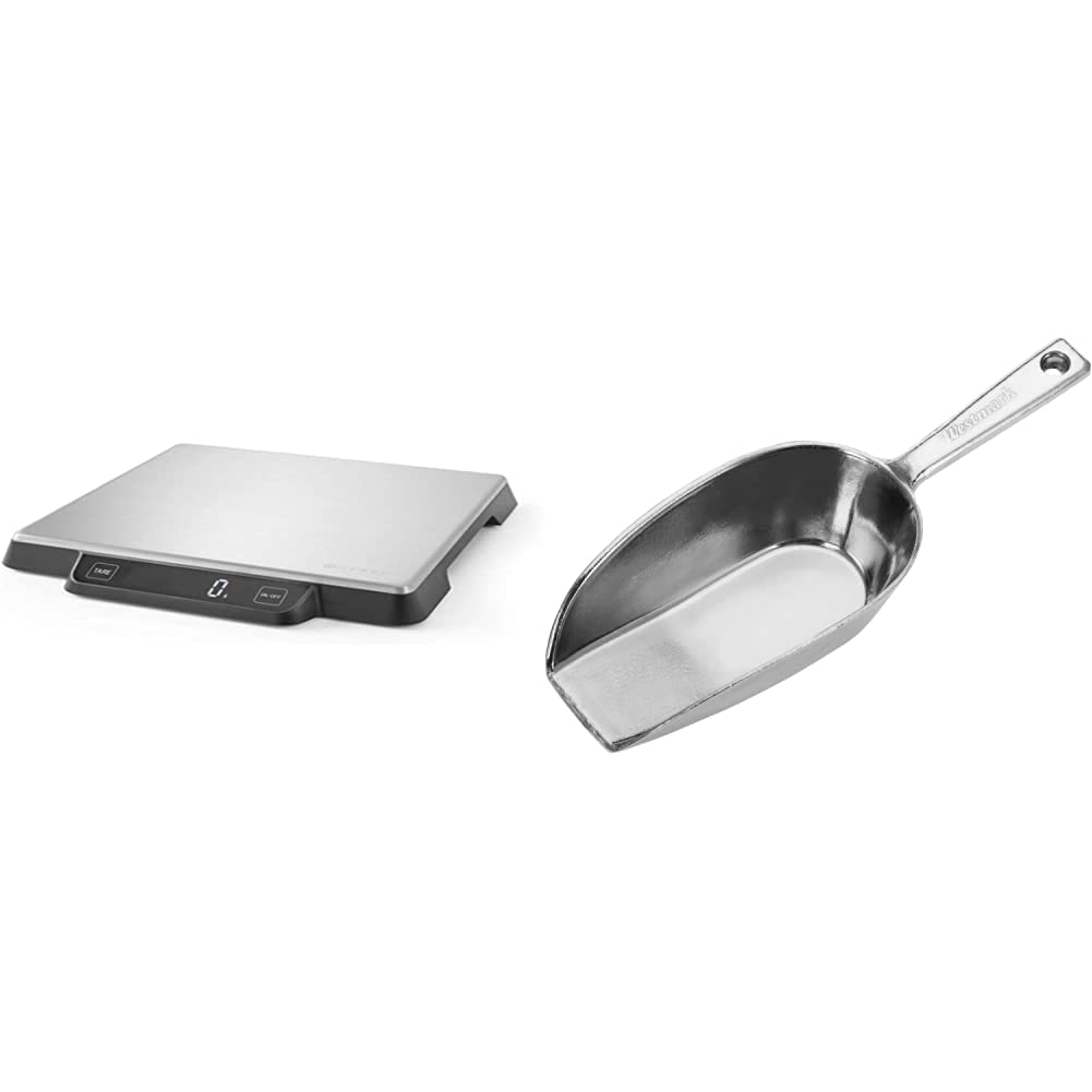 HENDI 580233 Digitale Küchenwaage, Haushaltwaage, für max 15kg & Westmark Abwiege-/Abfüll-/Futter-/Sackschaufel, Füllvolumen: 300 ml (ca. 290 g Mehl), Aluminium, Hygia, Silber