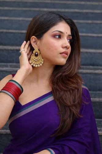 Image of Women's Glory Kanjivaram Soft Lichi Silk Saree With Embroidered Design and Zari Work For Wedding Banarasi Style Sari With Jacquard Woven Unstiched Blouse Piece for Wedding sadi (Purple)