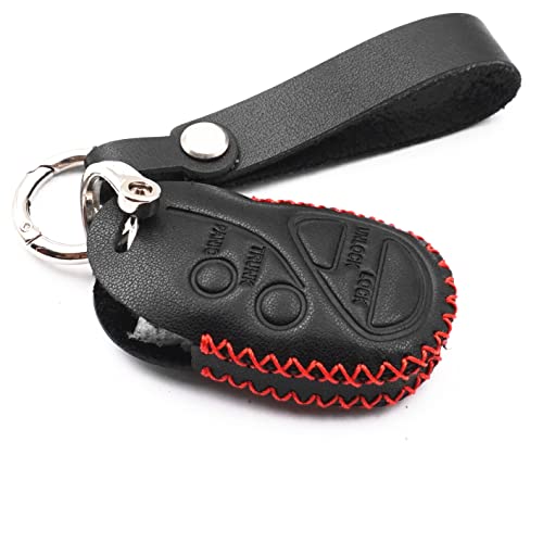 WFMJ Black Leather for 2000 2001 2002 2003 2004 Nissan Sentra NHVBU427 4 Buttons Smart Remote Key Fob Case Cover Chain