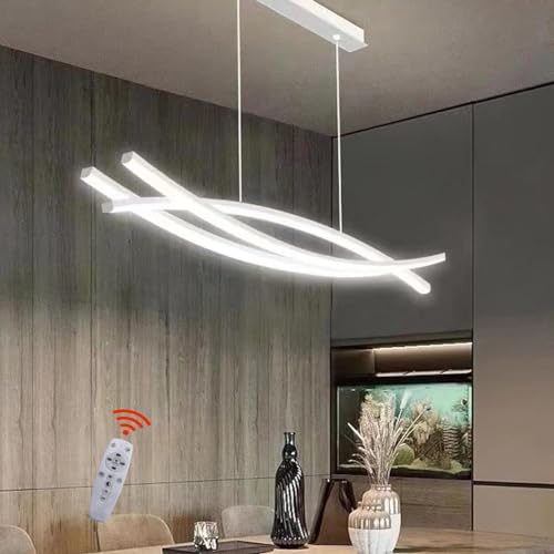 Moderna Dimmerabile Lampadario LED Sospensione,Tavolo da Pranzo Cucina Lampada a sospensione Altezza Regolabile Lampadari Moderno Design Plafoniera Per Soggiorno Ufficio Sala Hotel (L120 cm, Bianco)