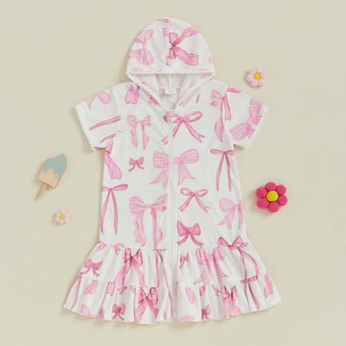 Little Girls Beach Dress Zipper Closure Bikini Cover Up Hooded Bow Plaid Swimwear Bathing Suit2