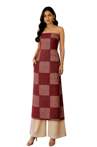 Image of Ethnics of Kutch Womens's Ajrakh Modal Silk Natural Dye Hand Block Print Unstitched Kurta Fabric